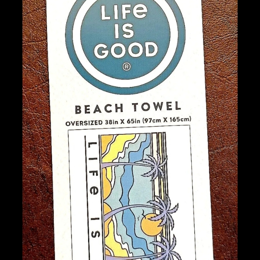 Life Is Good Tropical Palms Scene Giant Beach Towel 38 x 65" New NOS Tags 2023 - Picture 6 of 8